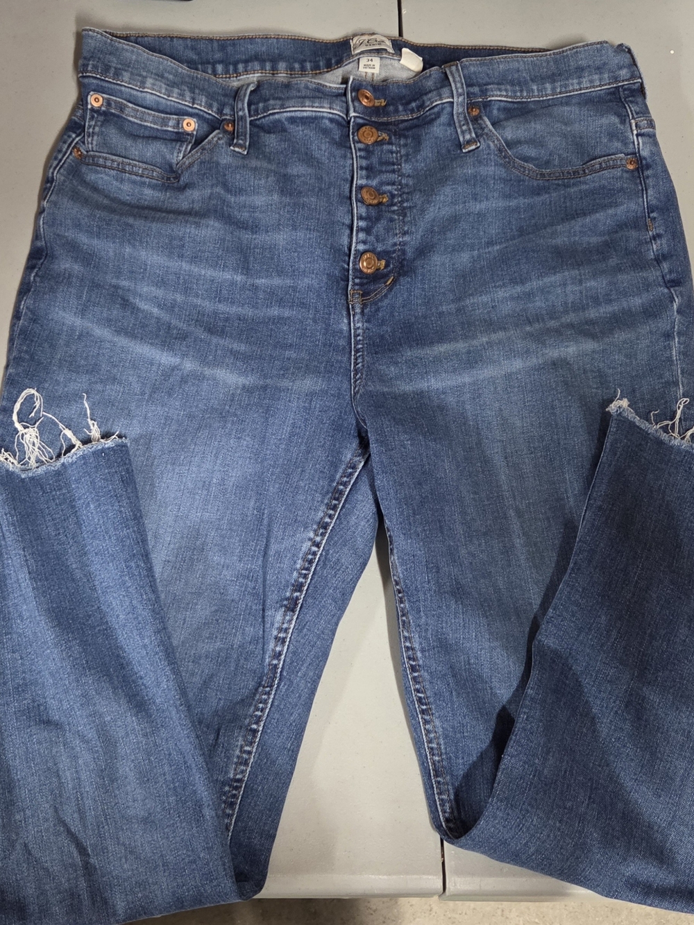 J. Crew Women’s Blue Distressed Button-Fly Boot Crop Jeans 34"